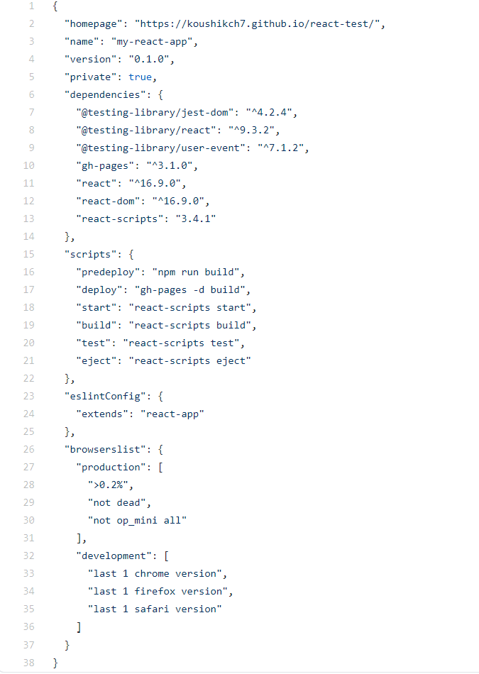 GitHub package.json example final version